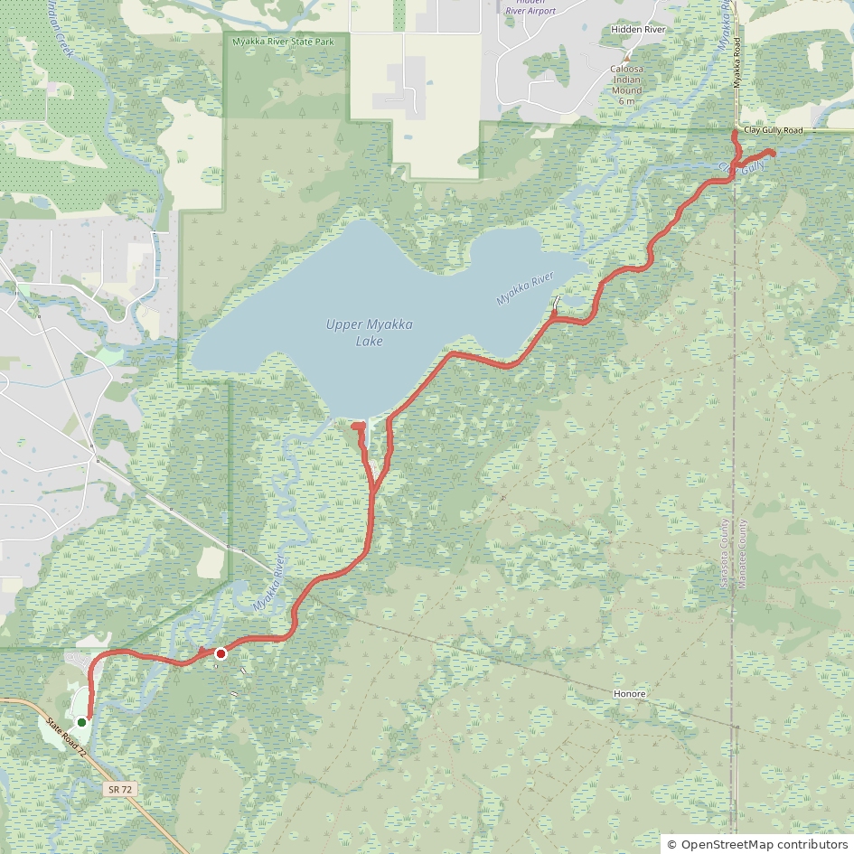 Map of the Myakka River State Park ride along the park drive and Upper Myakka Lake